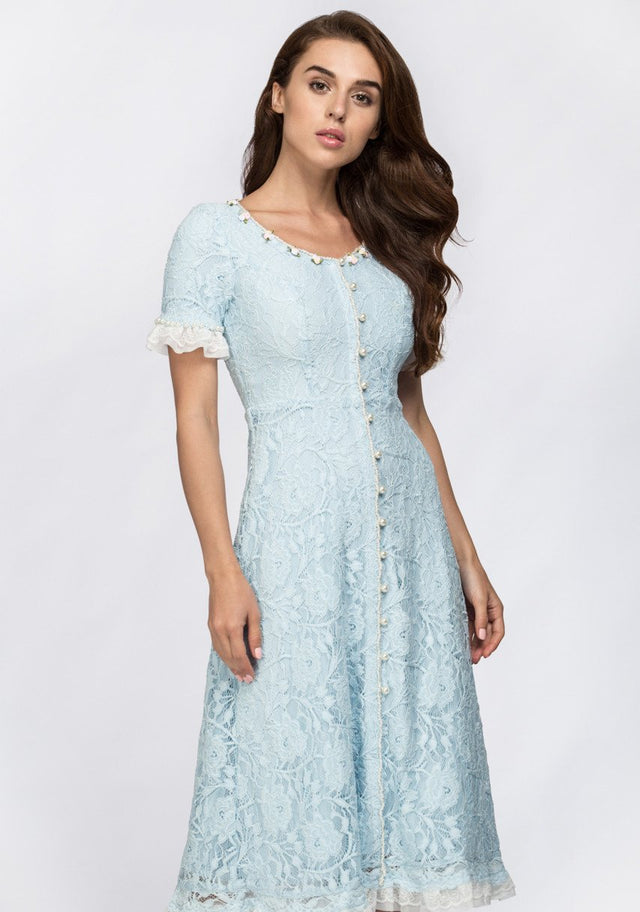 Enchanted Blue Embroidered Princess Midi Dress - ownthelooks-Development