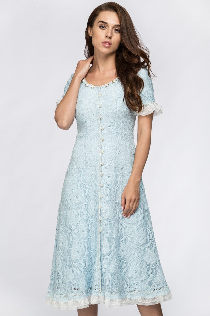 Enchanted Blue Embroidered Princess Midi Dress - ownthelooks-Development