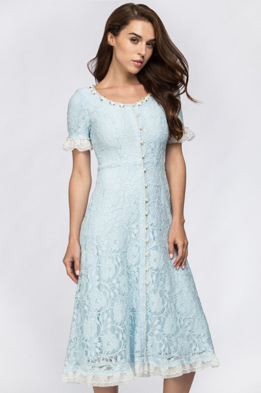 Enchanted Blue Embroidered Princess Midi Dress - ownthelooks-Development