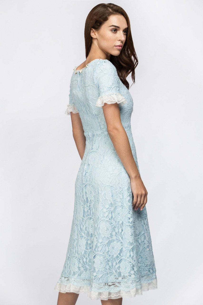 Enchanted Blue Embroidered Princess Midi Dress - ownthelooks-Development