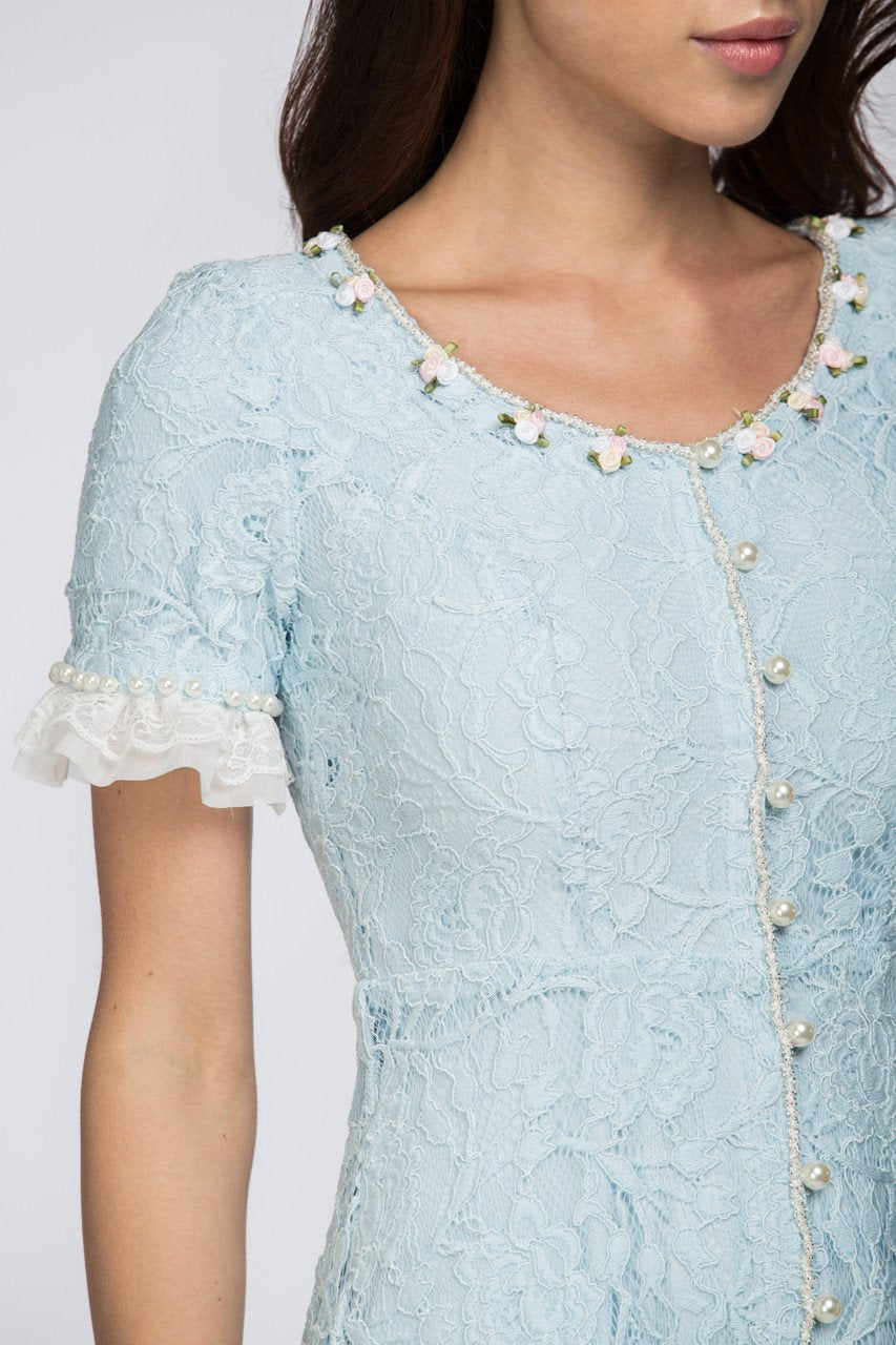Enchanted Blue Embroidered Princess Midi Dress - ownthelooks-Development