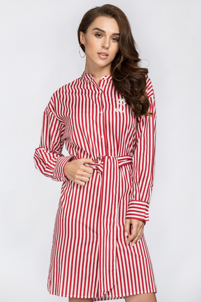 Red Candy Stripe Belted Long Blouse - ownthelooks-Development