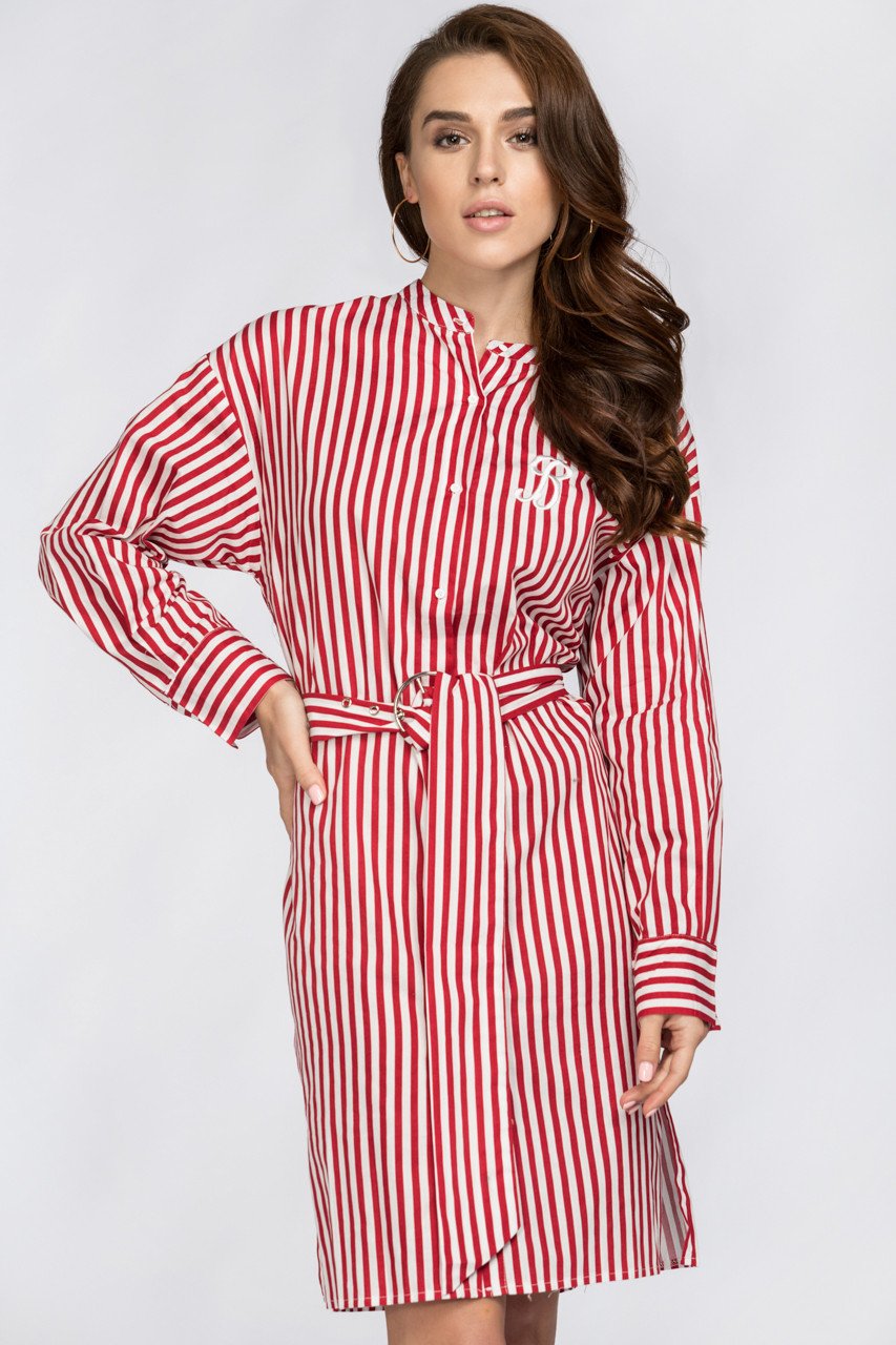 Red Candy Stripe Belted Long Blouse - ownthelooks-Development