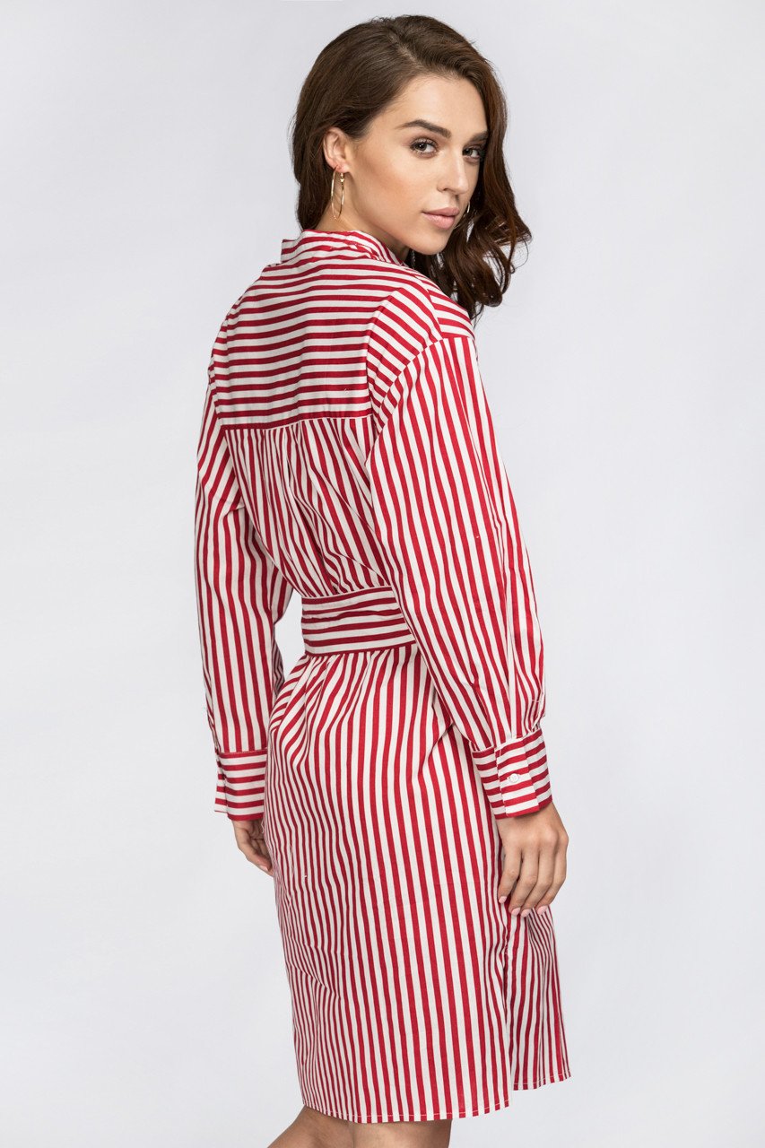 Red Candy Stripe Belted Long Blouse - ownthelooks-Development