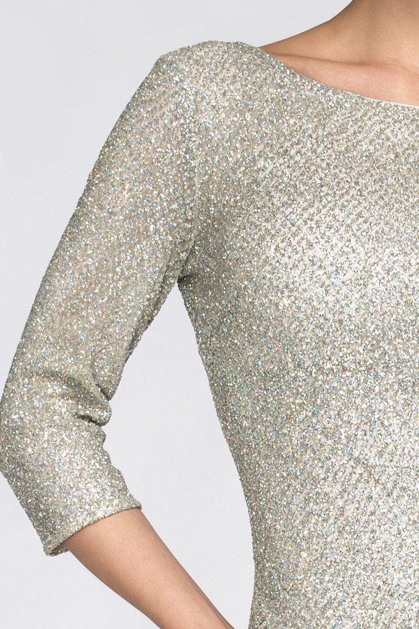 Silver Embellished Sleeved Sheath Gown - ownthelooks-Development