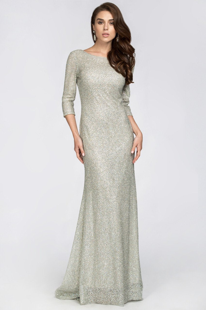 Silver Embellished Sleeved Sheath Gown - ownthelooks-Development