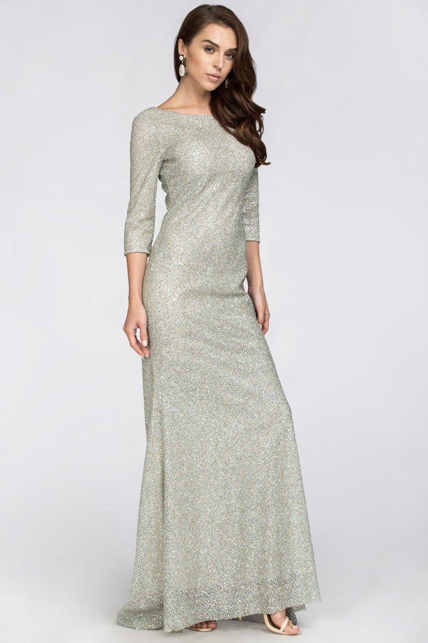 Silver Embellished Sleeved Sheath Gown - ownthelooks-Development
