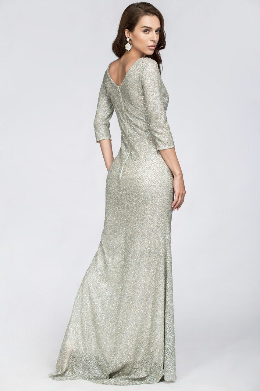 Silver Embellished Sleeved Sheath Gown - ownthelooks-Development