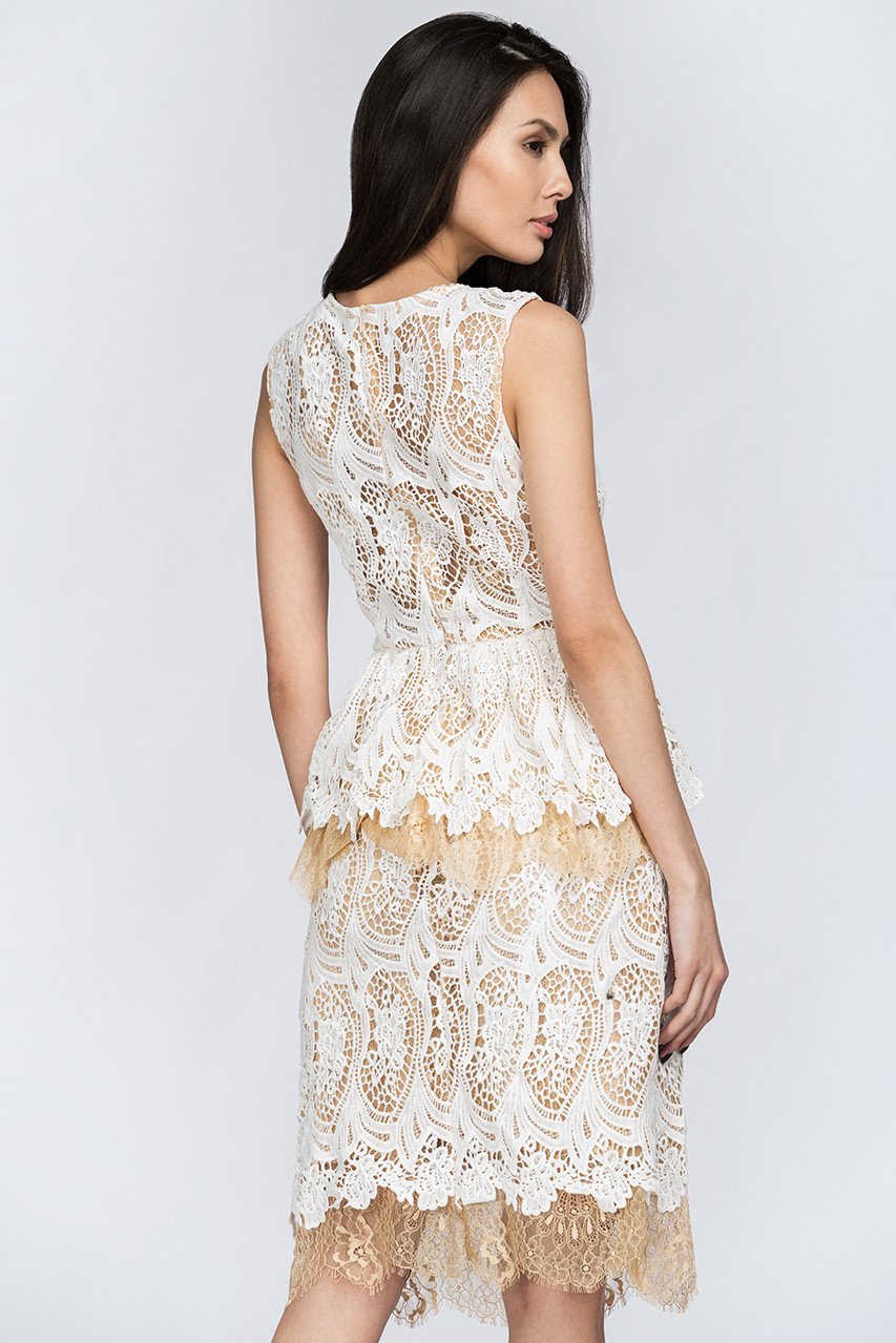 White Lace Scalloped Peplum Midi Dress - ownthelooks-Development
