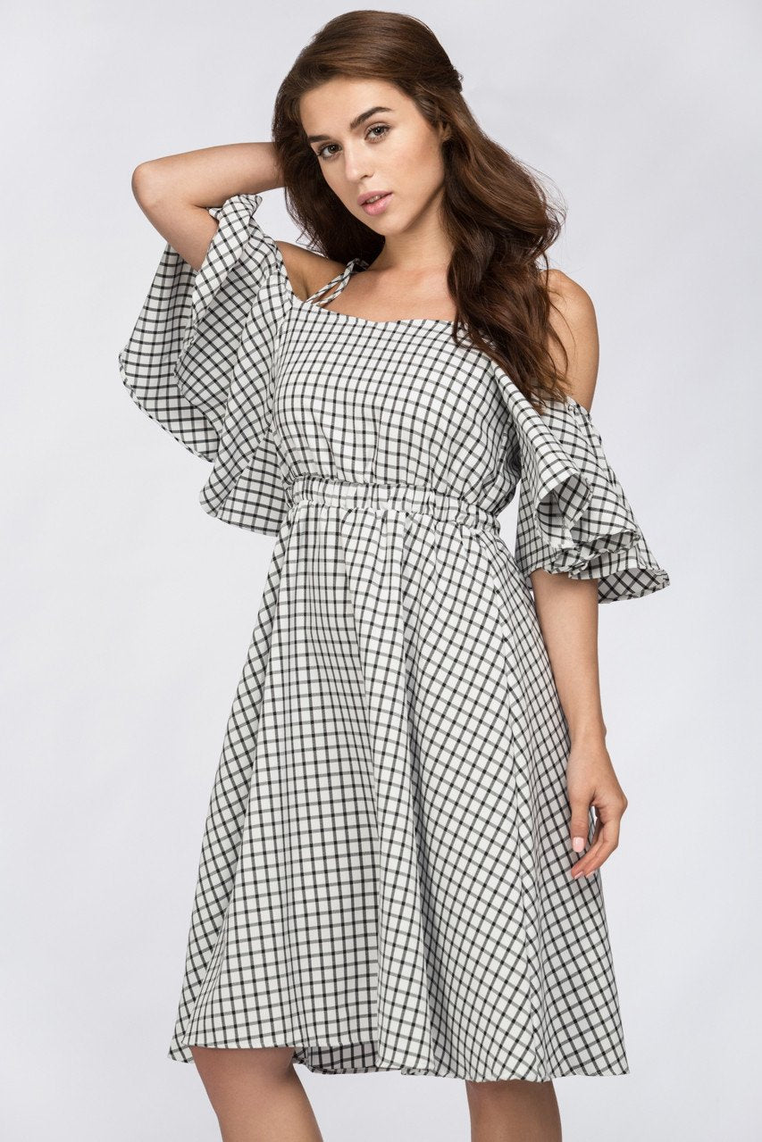 Deema Al Asadi - Window Plaid Off the Shoulder Midi Dress - ownthelooks-Development