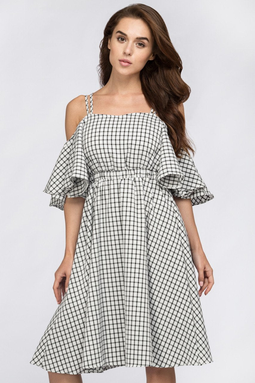 Deema Al Asadi - Window Plaid Off the Shoulder Midi Dress - ownthelooks-Development
