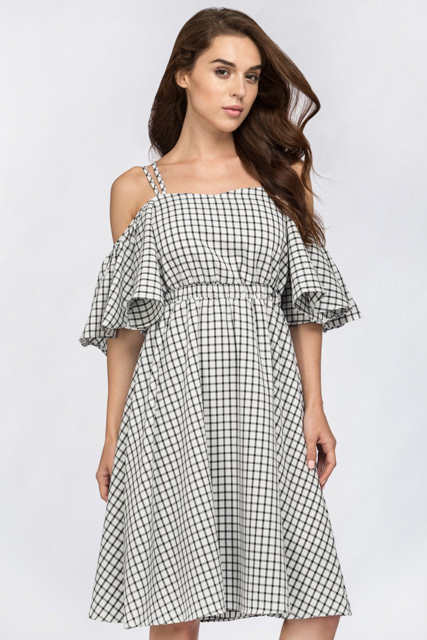 Deema Al Asadi - Window Plaid Off the Shoulder Midi Dress - ownthelooks-Development