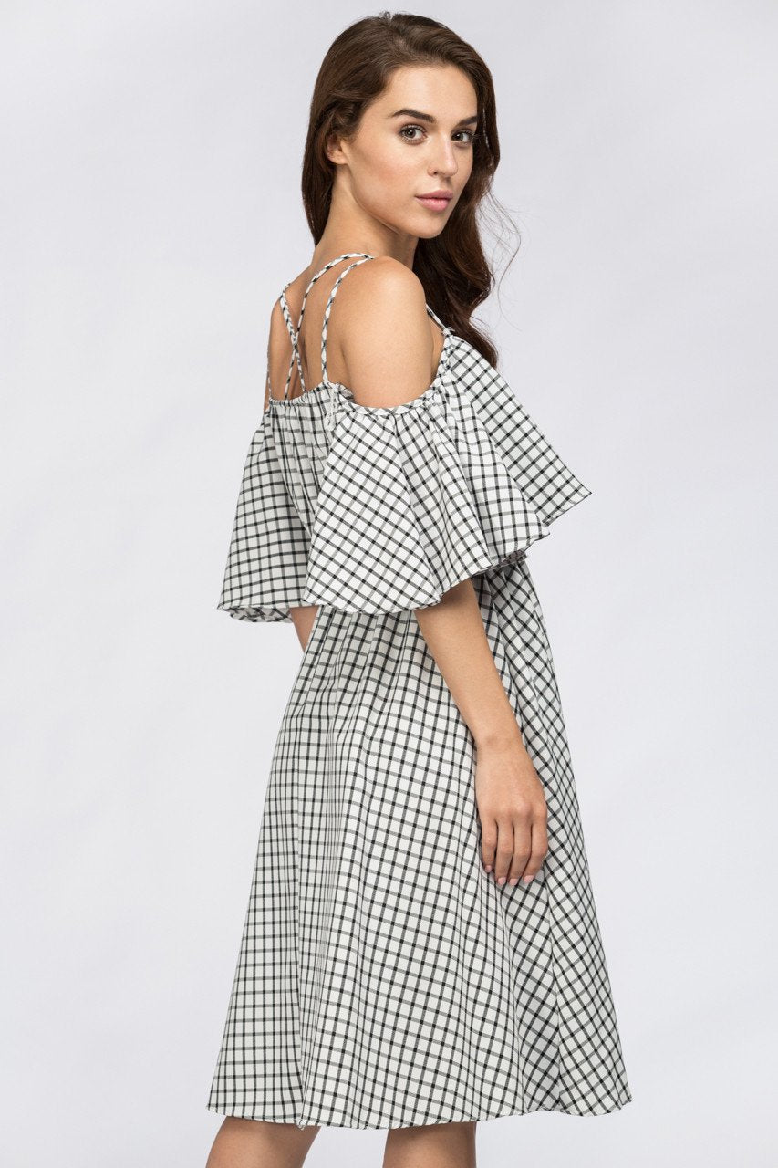 Deema Al Asadi - Window Plaid Off the Shoulder Midi Dress - ownthelooks-Development