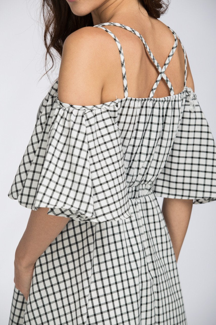 Deema Al Asadi - Window Plaid Off the Shoulder Midi Dress - ownthelooks-Development