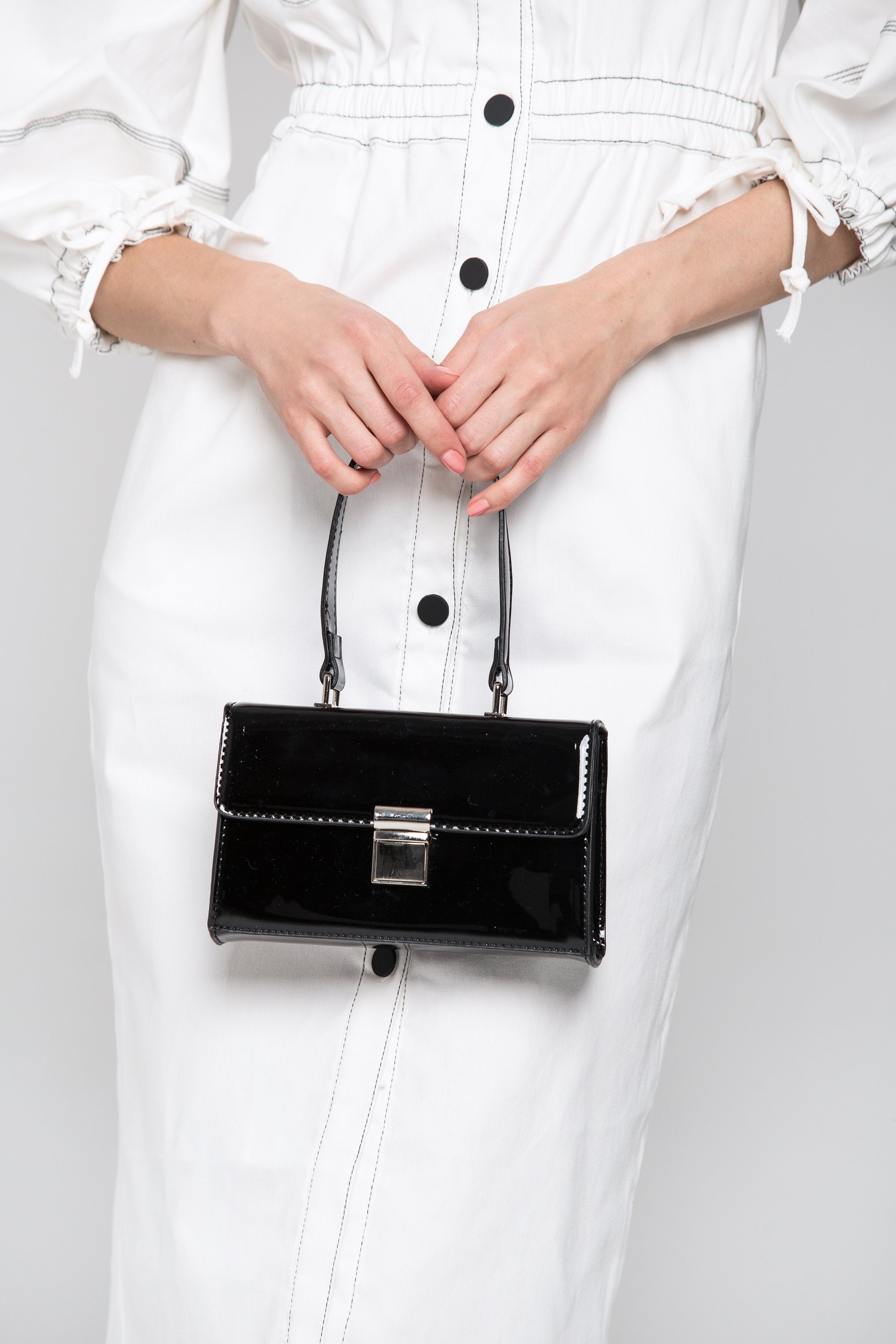 Black Patent Mini Flap Bag - ownthelooks-Development