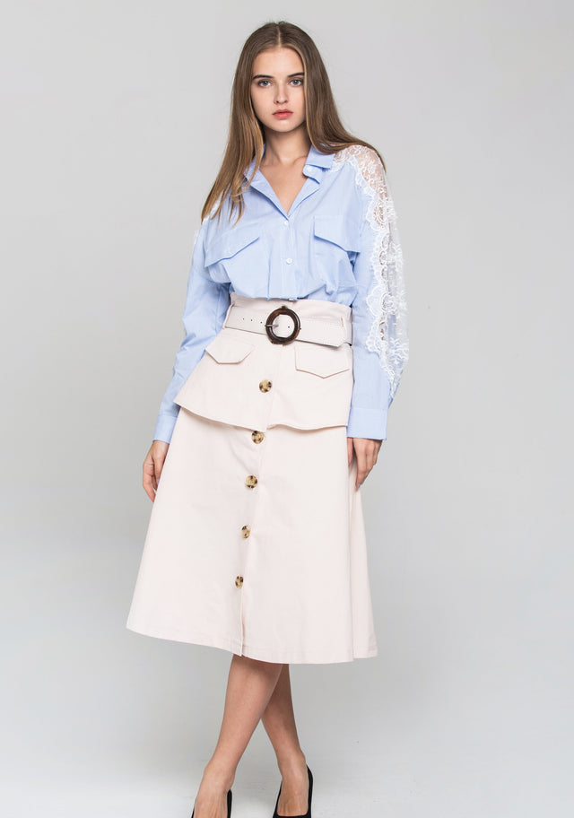Peach Front Button Belted Skirt - ownthelooks-Development