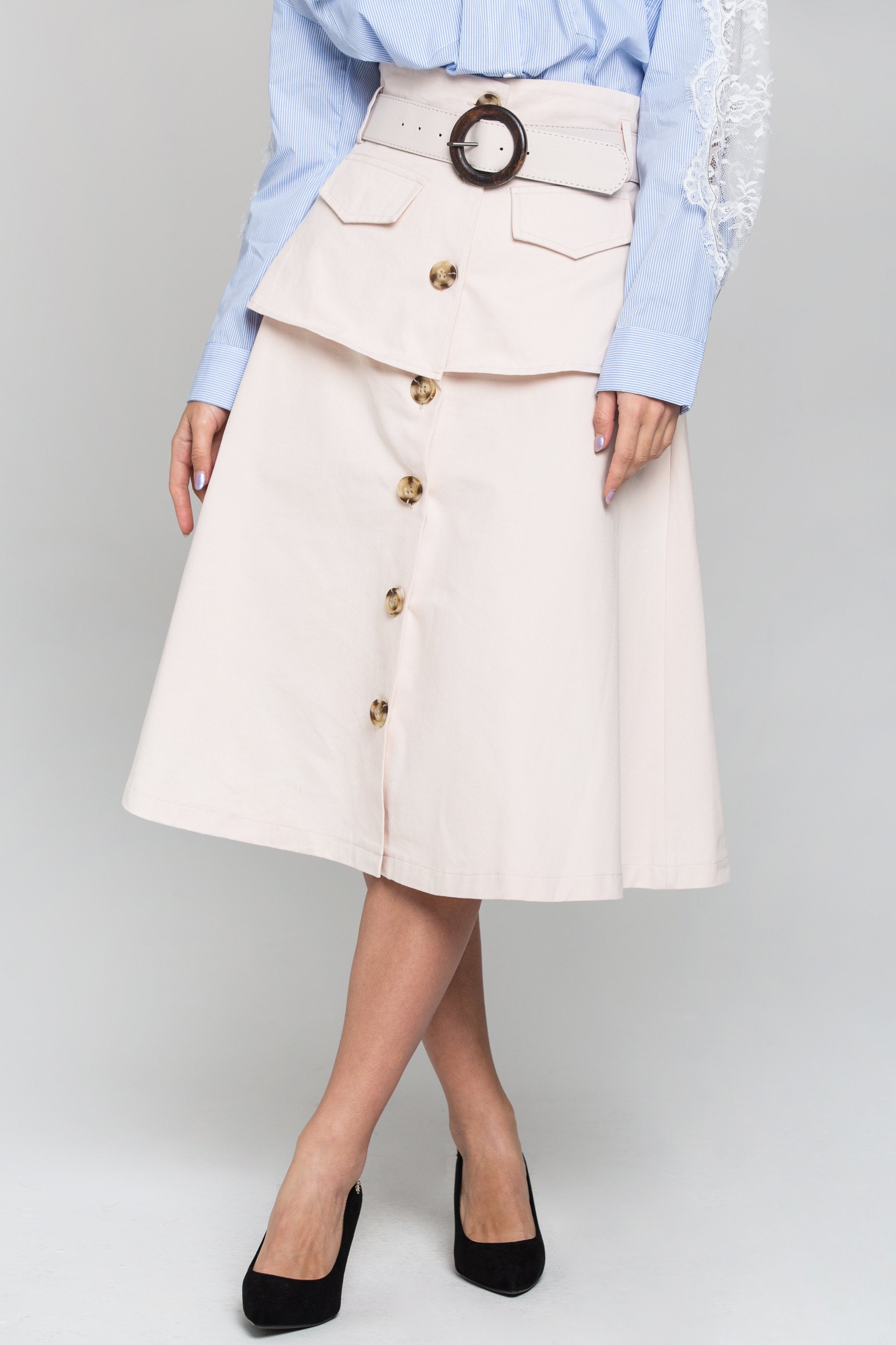 Peach Front Button Belted Skirt - ownthelooks-Development