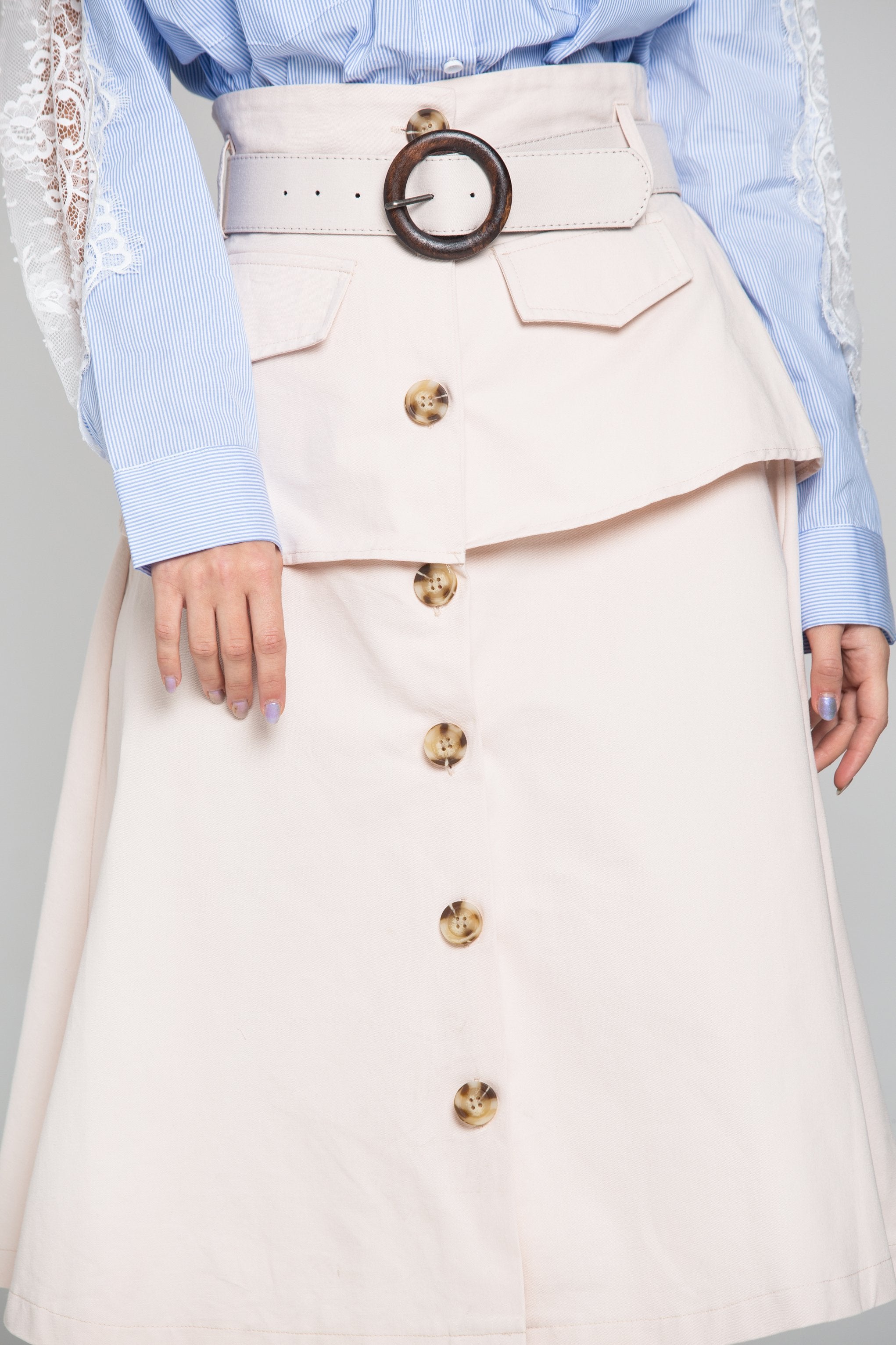 Peach Front Button Belted Skirt - ownthelooks-Development
