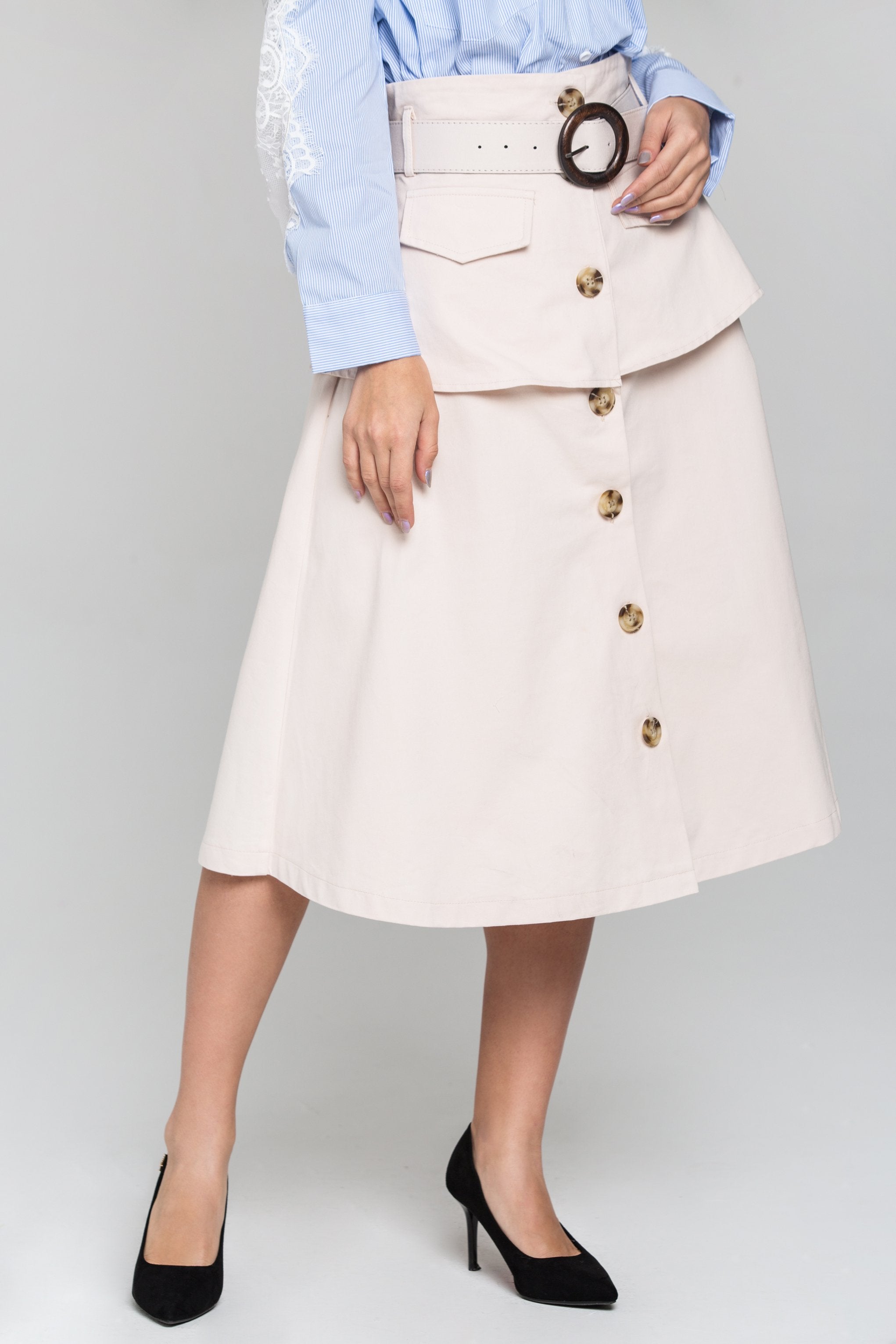 Peach Front Button Belted Skirt - ownthelooks-Development