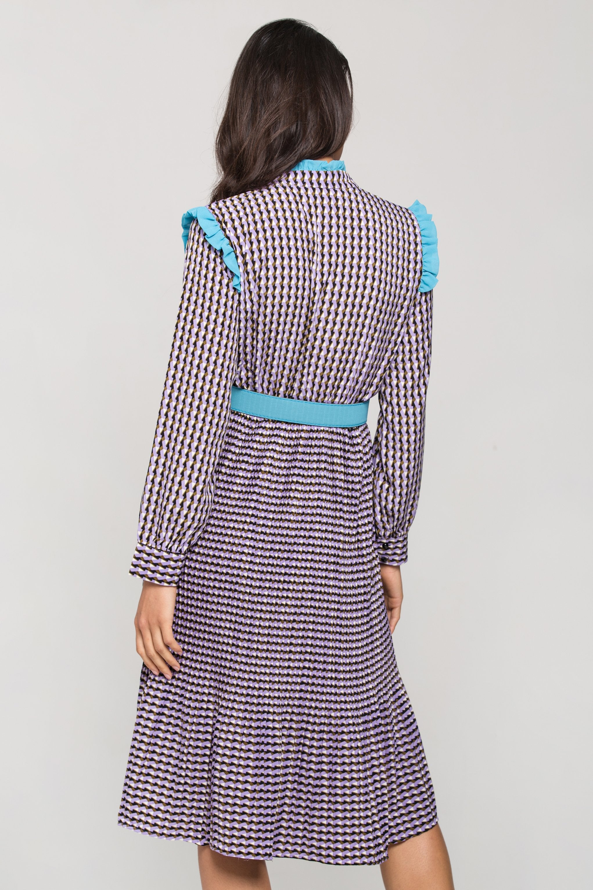 Purple Print Vintage Pleated Midi Dress - ownthelooks-Development