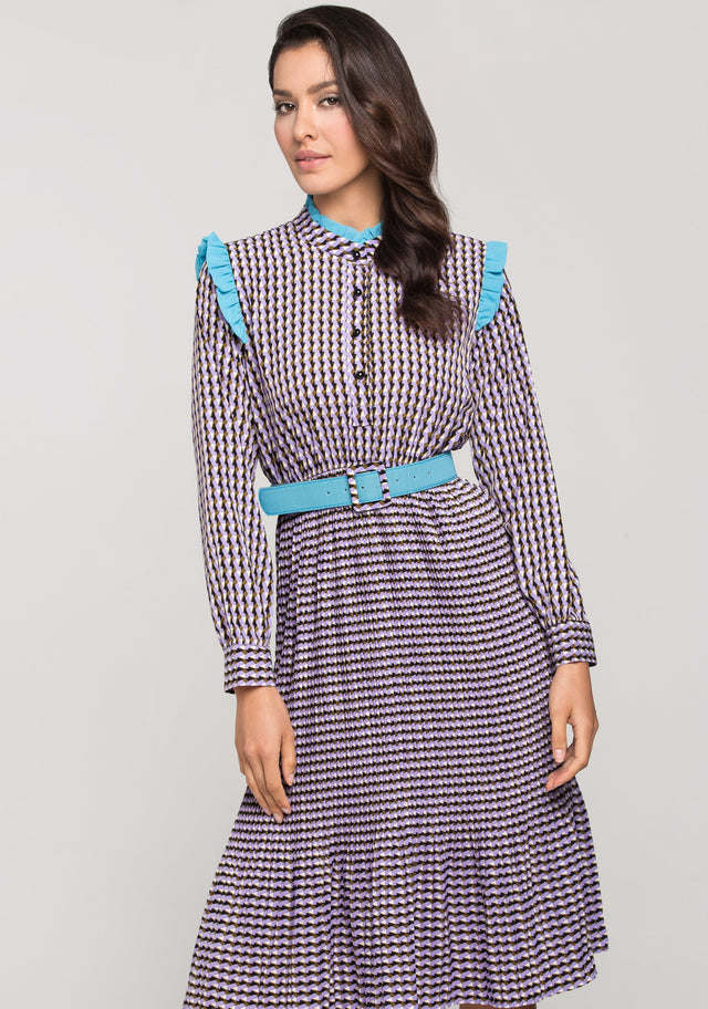 Purple Print Vintage Pleated Midi Dress - ownthelooks-Development