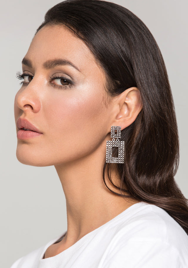 Square Onyx Rectangle Frame Earrings - ownthelooks-Development