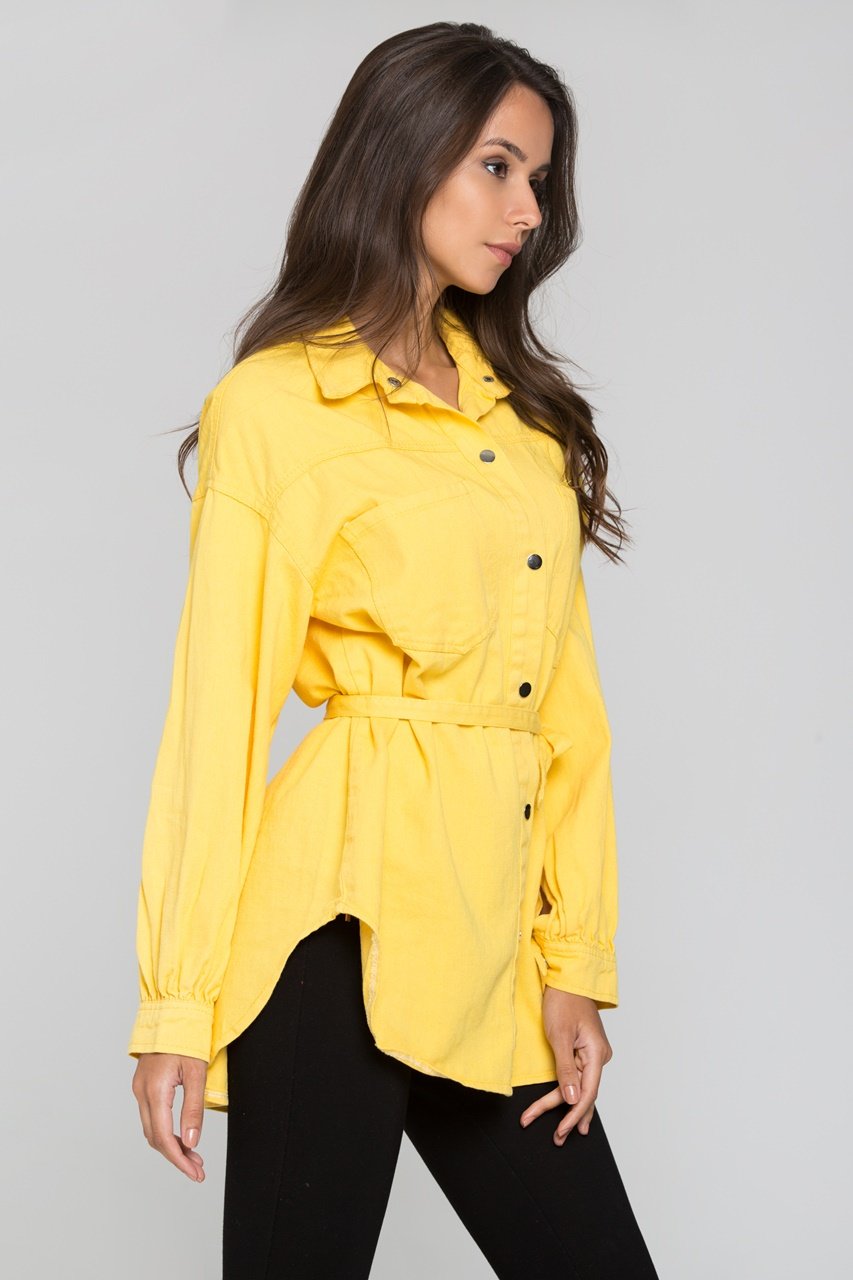 Yellow Denim Oversized Belted Top - ownthelooks-Development