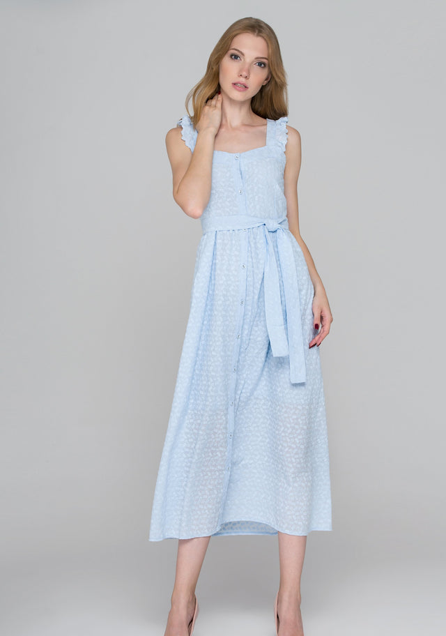 Baby Blue Eyelet Button Up Midi Dress - ownthelooks-Development