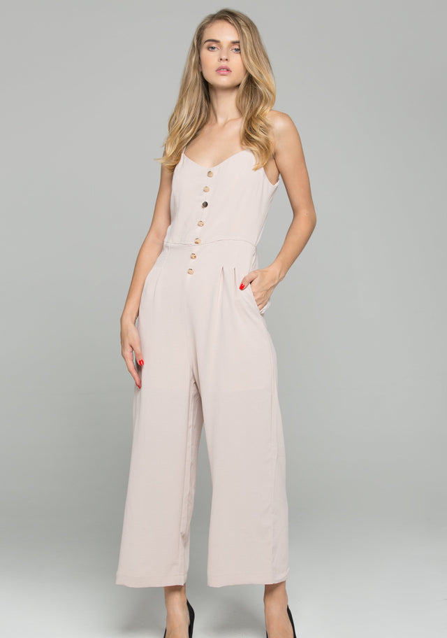 Beige Cotton Sweetheart Neckline Jumpsuit - ownthelooks-Development