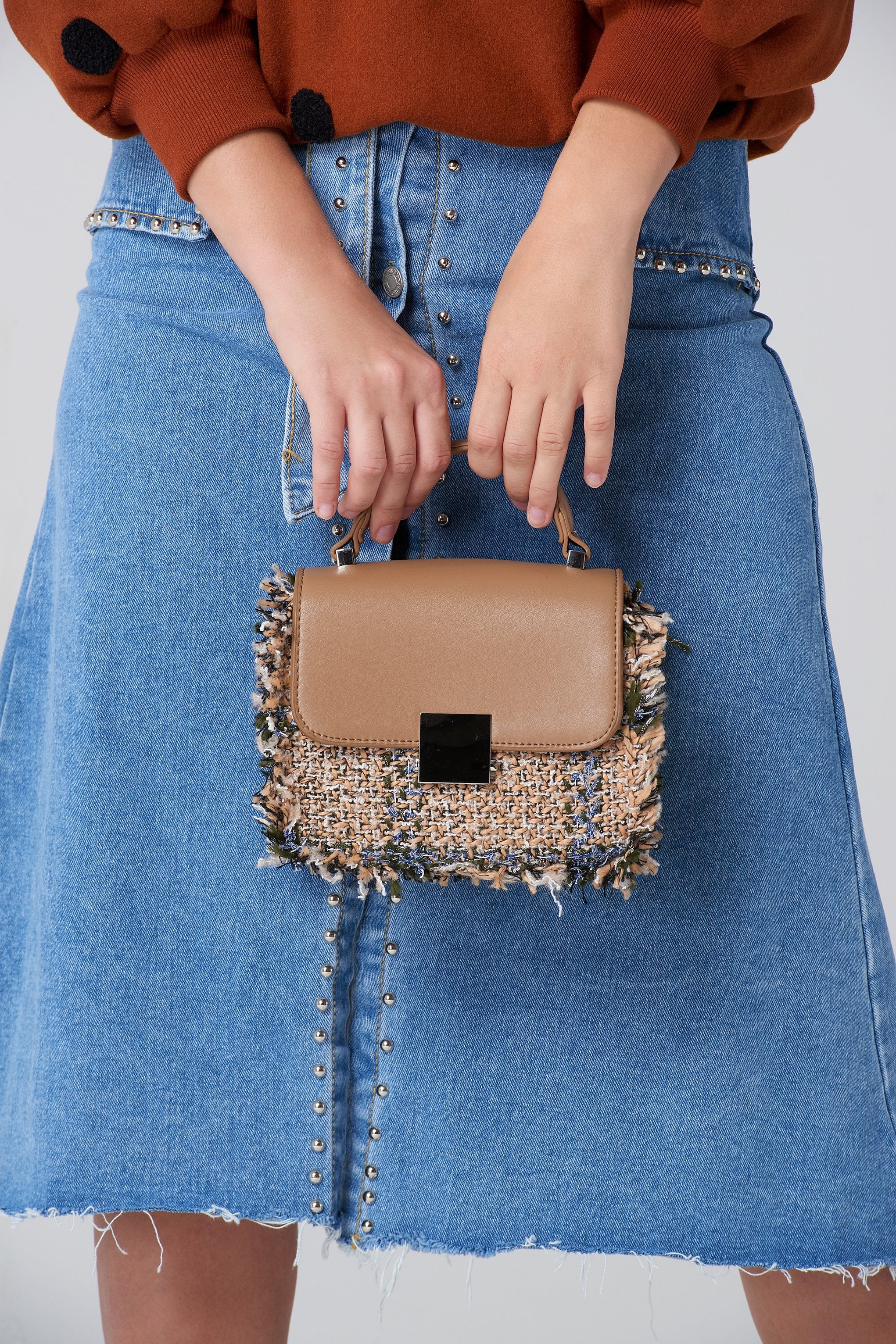 Beige Tweed Fringe Hand Bag - ownthelooks-Development