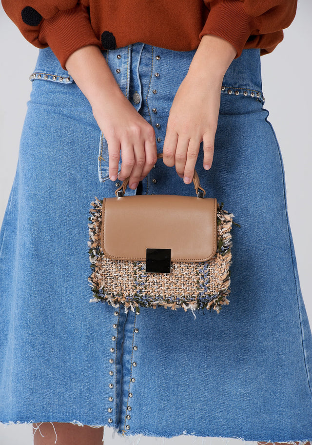 Beige Tweed Fringe Hand Bag - ownthelooks-Development