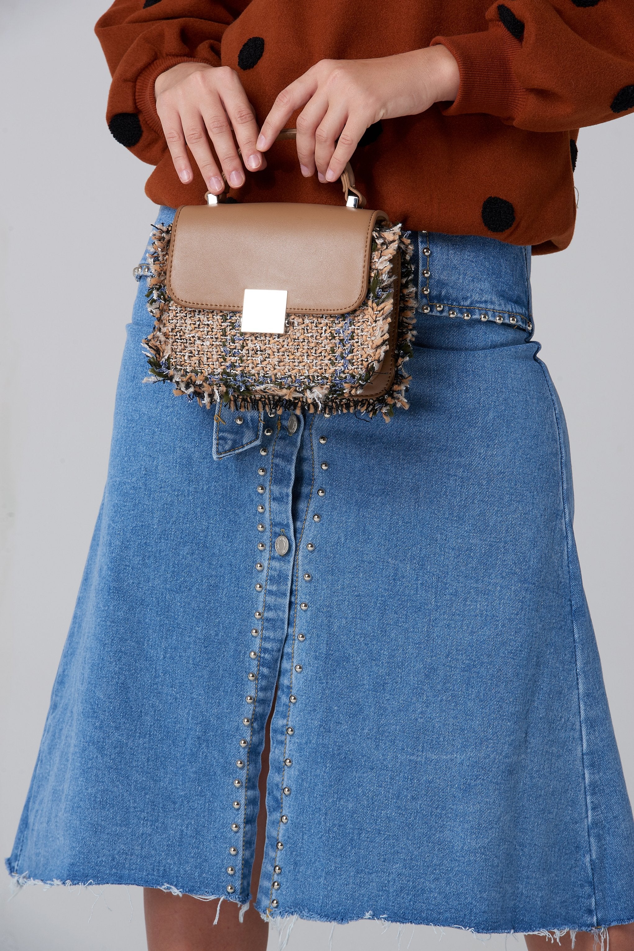 Beige Tweed Fringe Hand Bag - ownthelooks-Development