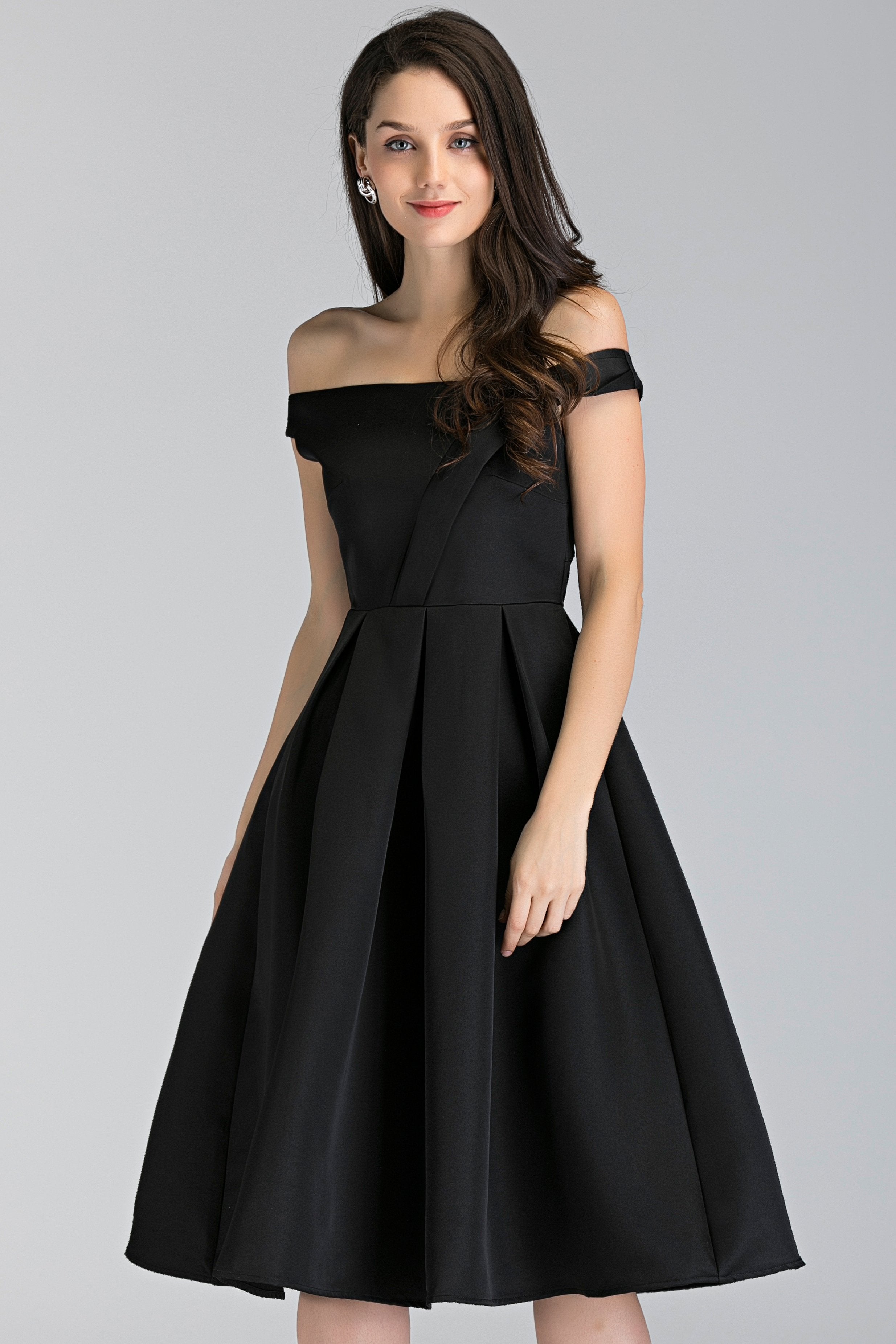 Black Asymmetric Strap Midi Ball Dress - ownthelooks-Development