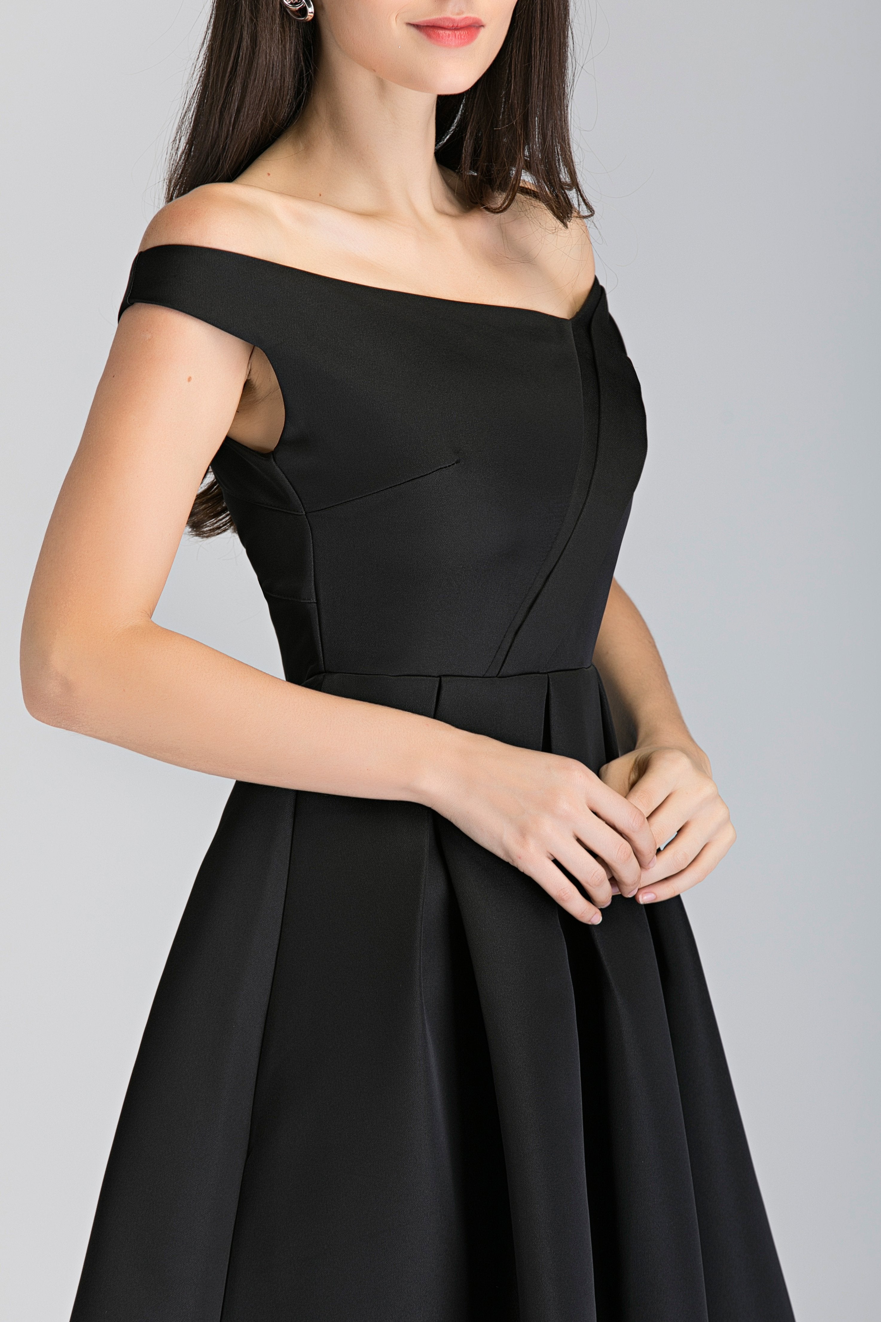 Black Asymmetric Strap Midi Ball Dress - ownthelooks-Development