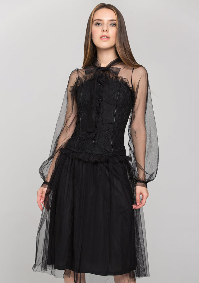 Black Burlesque Soft Tulle Two Piece Midi Dress - ownthelooks-Development