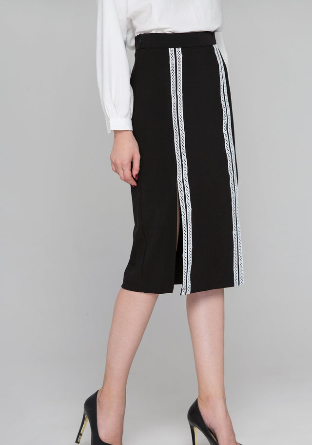 Black Double Front Slit Pencil Skirt - ownthelooks-Development