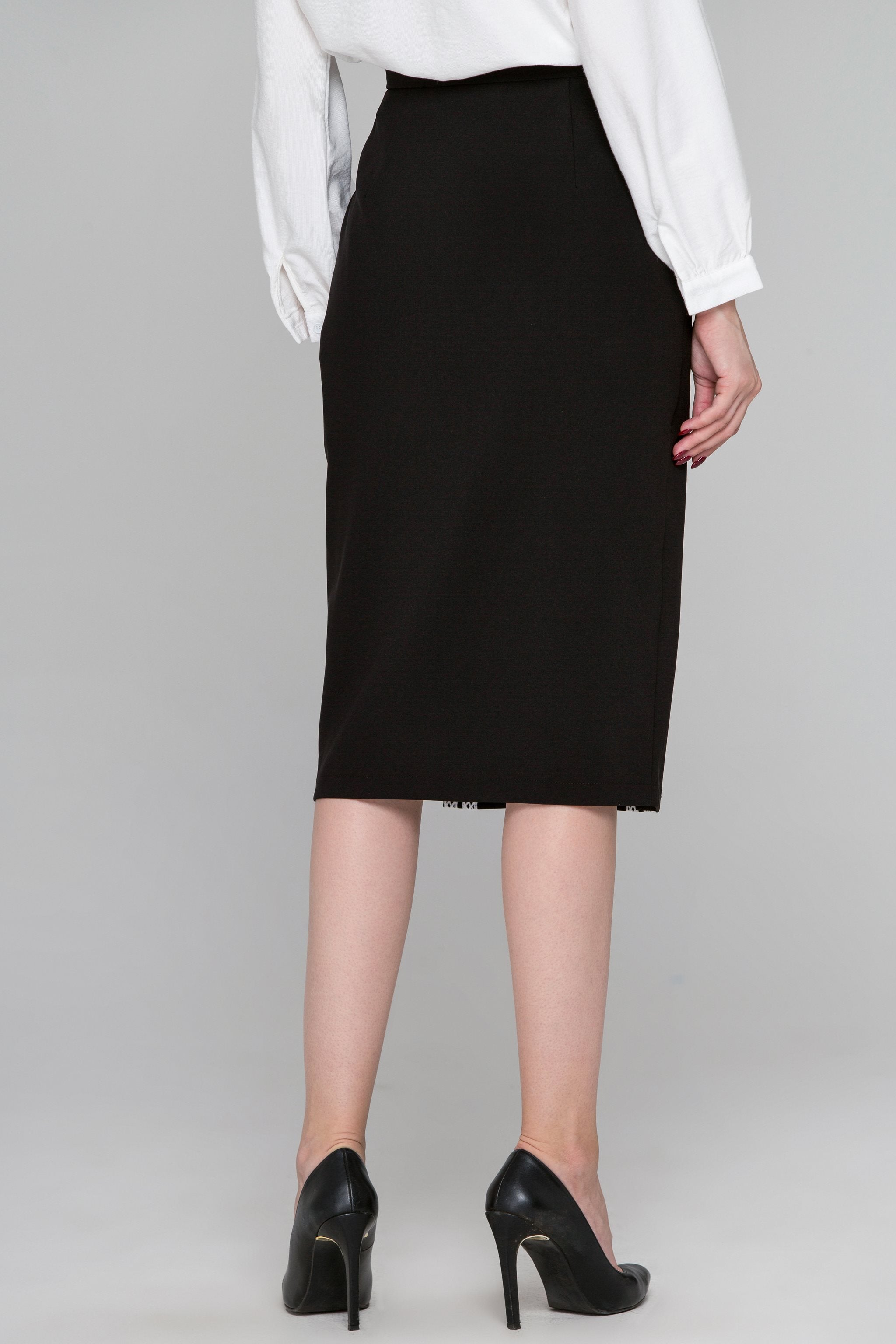 Black Double Front Slit Pencil Skirt - ownthelooks-Development