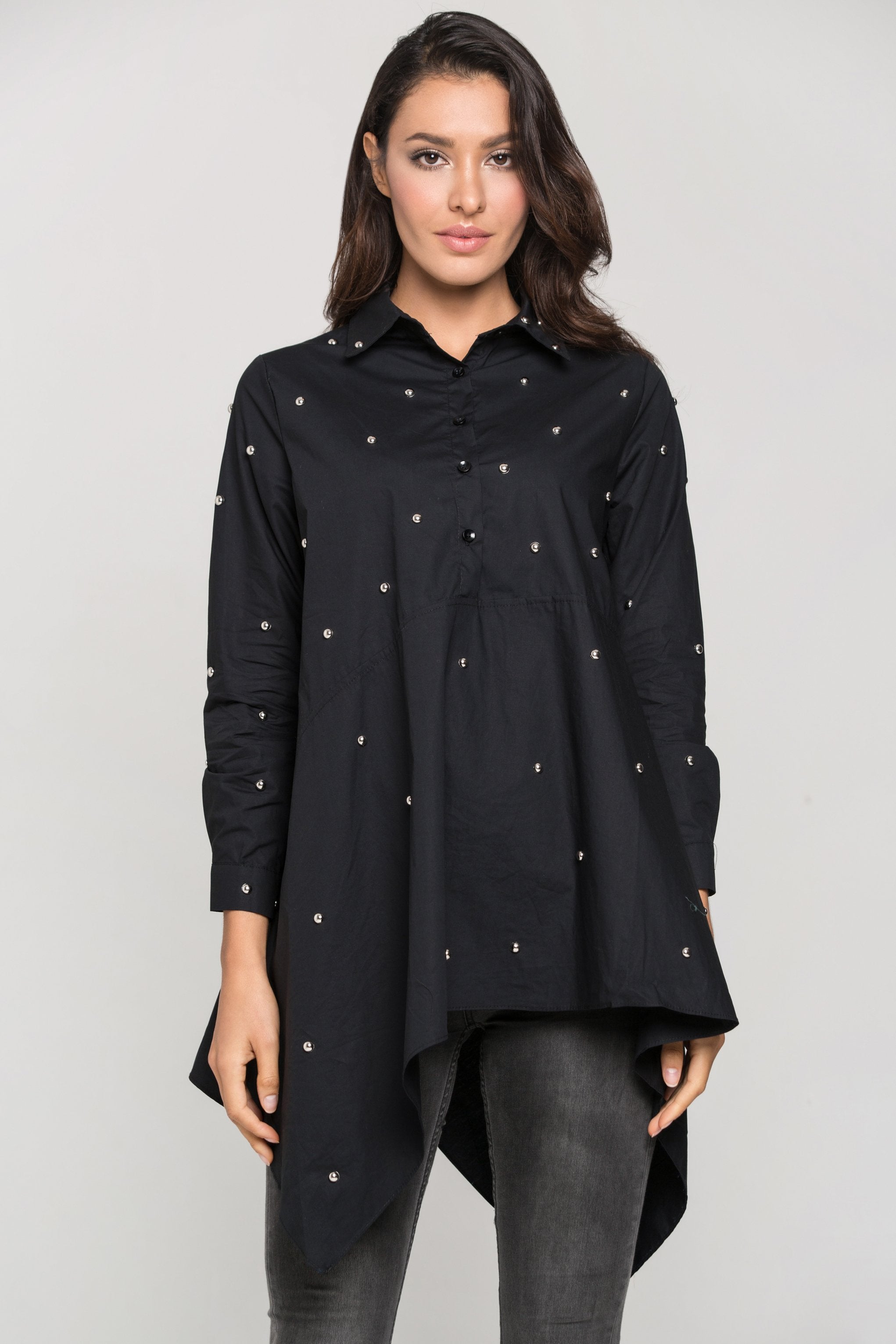 Black Embellished Tent Top - ownthelooks-Development