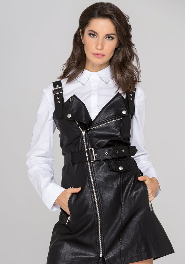 Black Faux Leather Biker Dress Set - ownthelooks-Development