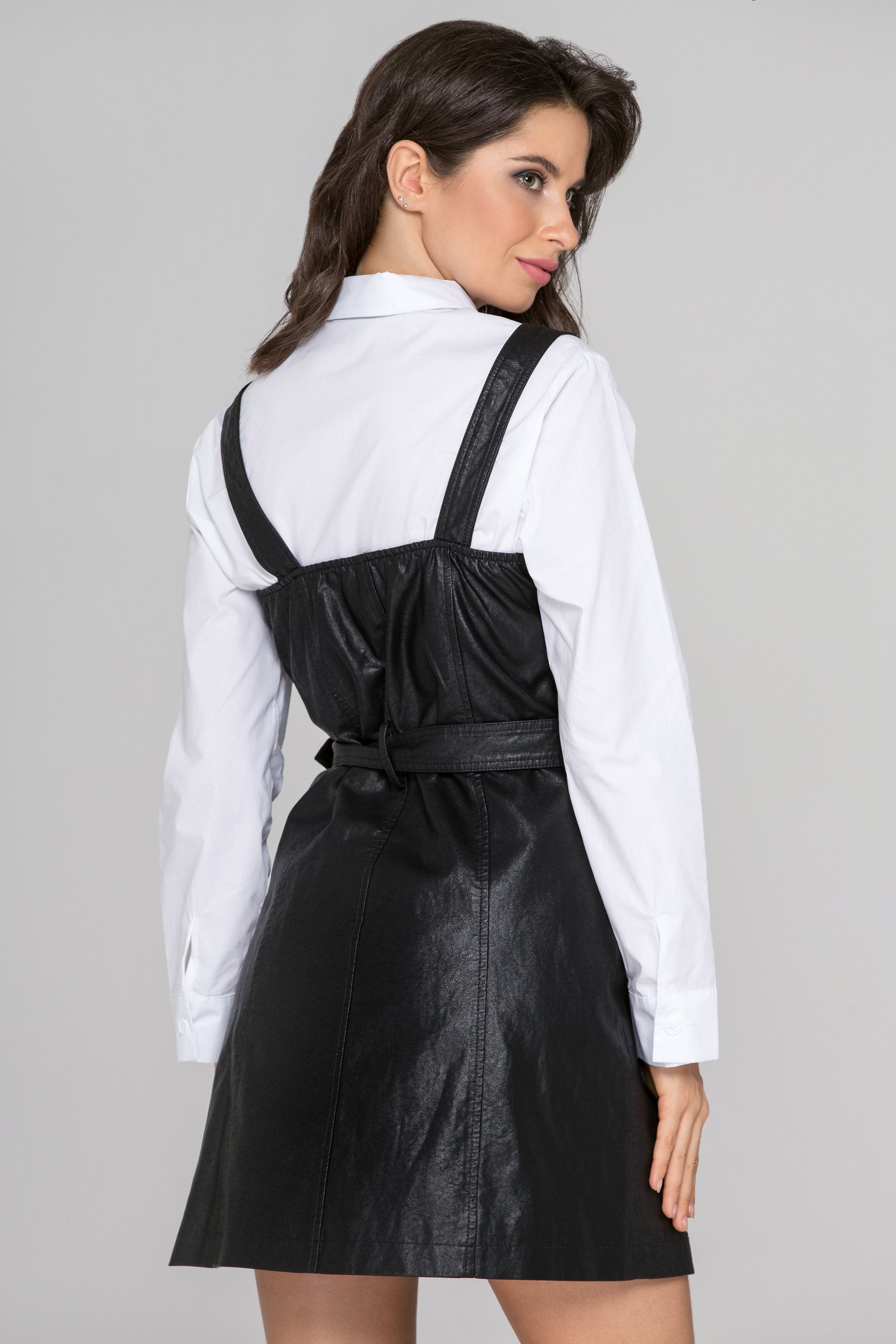 Black Faux Leather Biker Dress Set - ownthelooks-Development