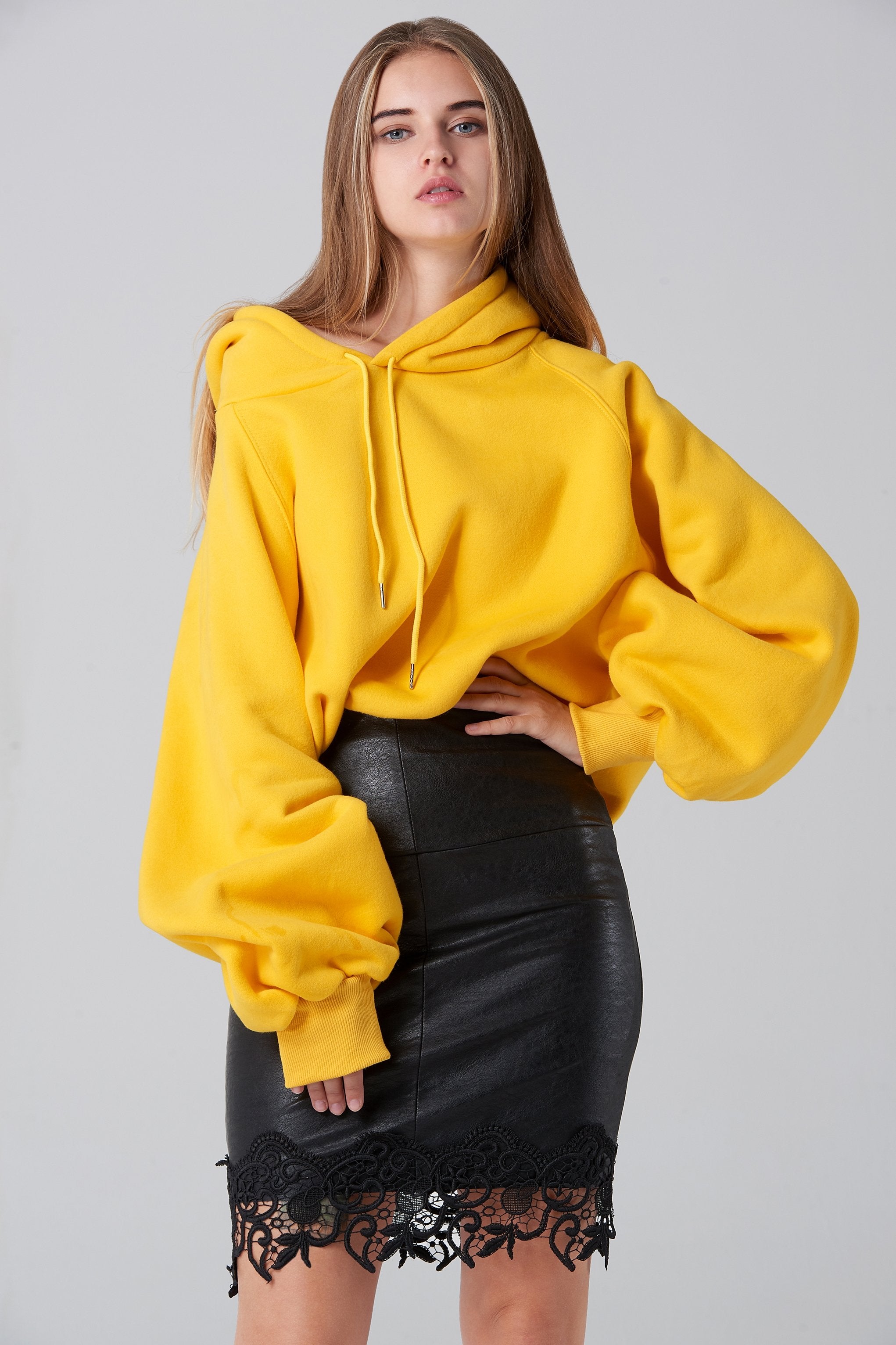 Black Faux Leather Lace Detail Trim Midi Skirt - ownthelooks-Development