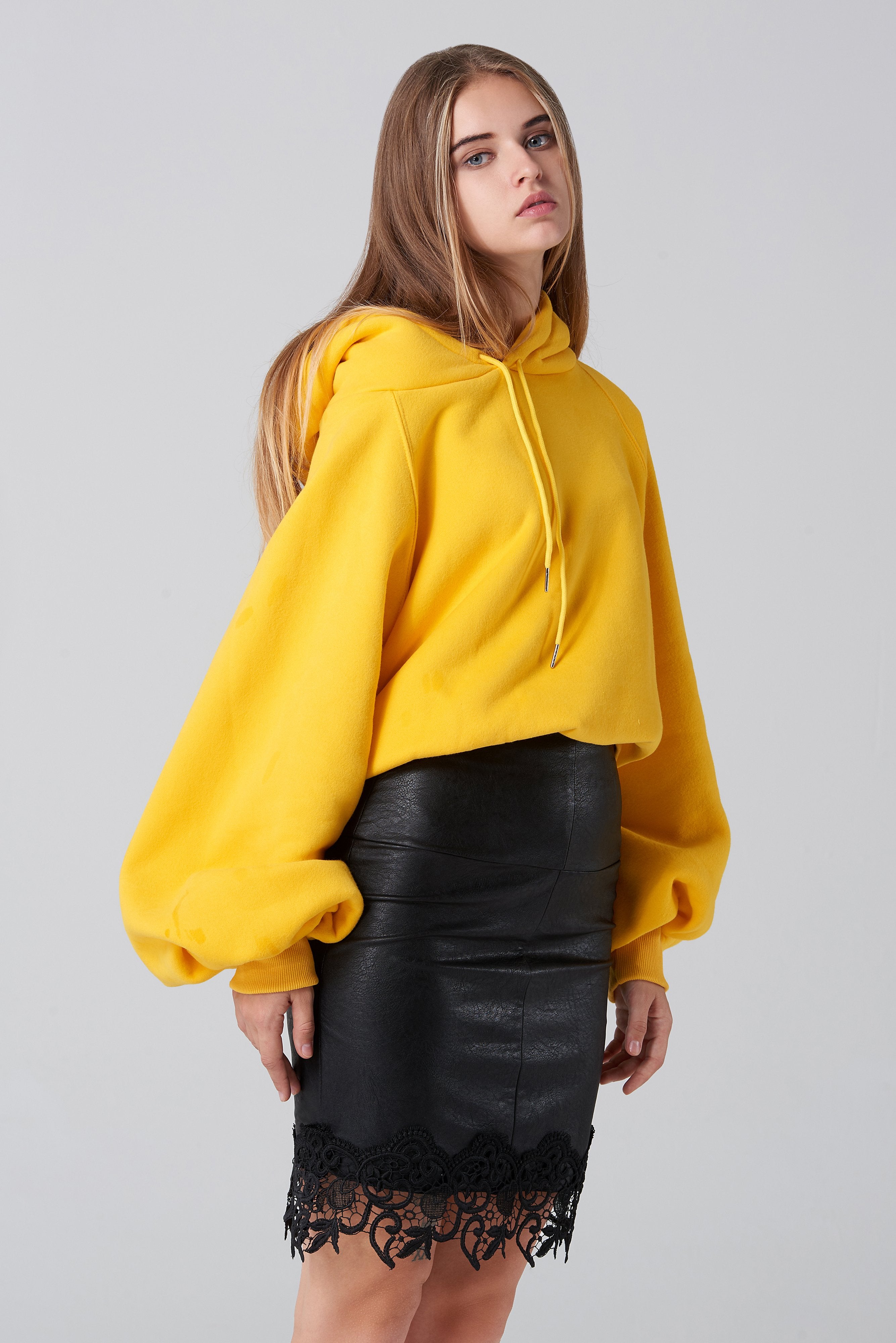 Black Faux Leather Lace Detail Trim Midi Skirt - ownthelooks-Development