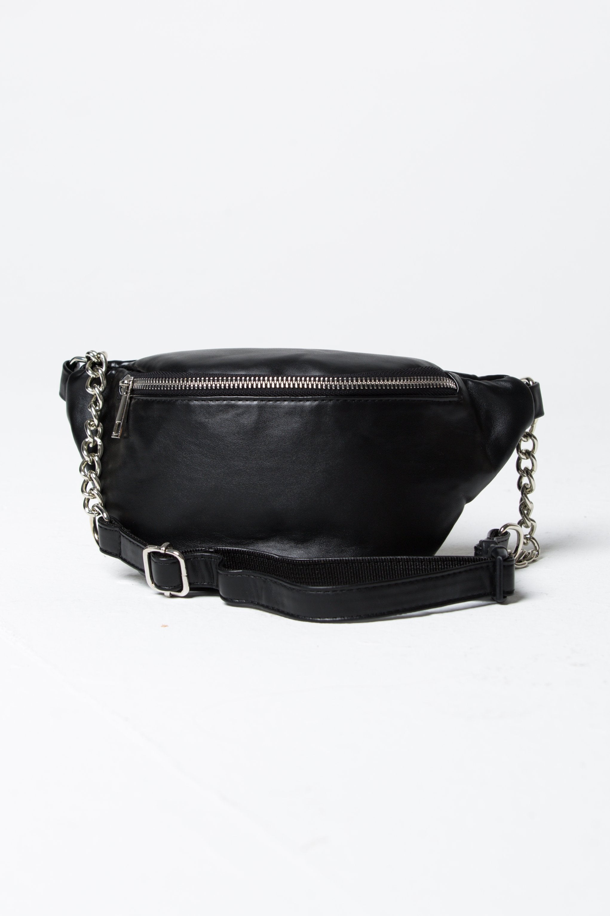 Black Faux Leather and Chain Detail Belt Bag - ownthelooks-Development