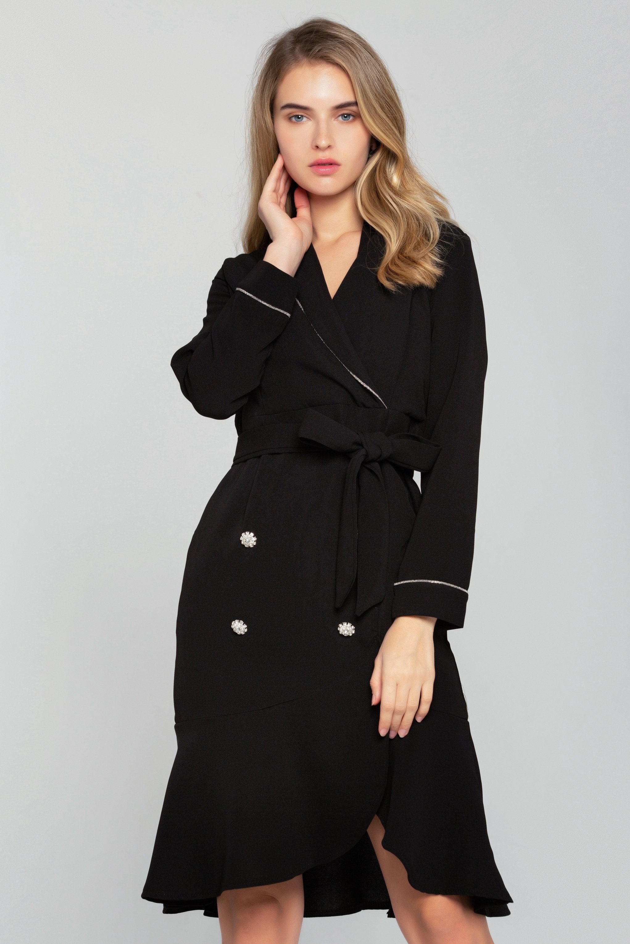 Black Full Sleeves Button-up Blazer Dress - ownthelooks-Development