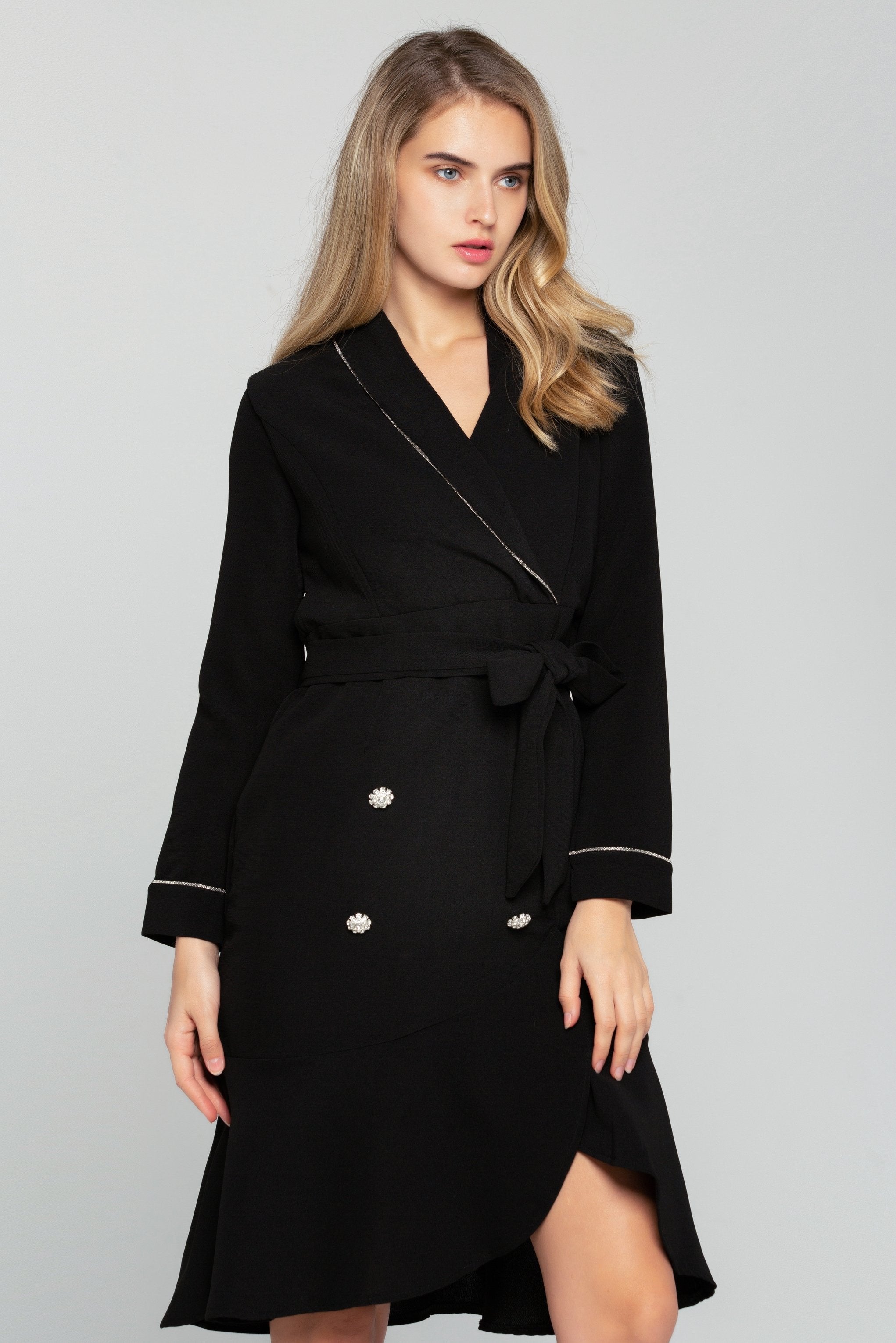 Black Full Sleeves Button-up Blazer Dress - ownthelooks-Development