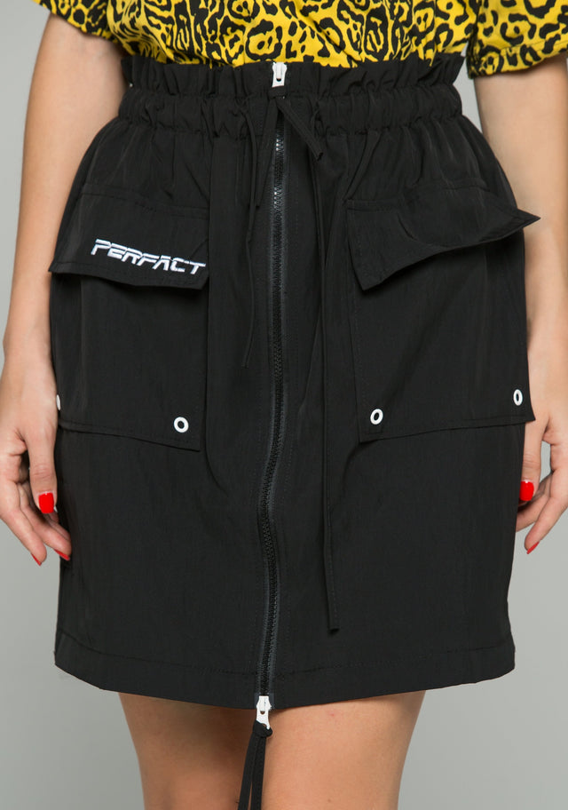 Black Fully Lined 2-Way Zip Pull String Waistband Skirt - ownthelooks-Development