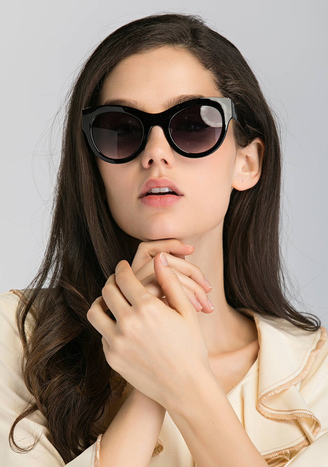 Black Glossy Frame Cat Eye Sunglasses - ownthelooks-Development