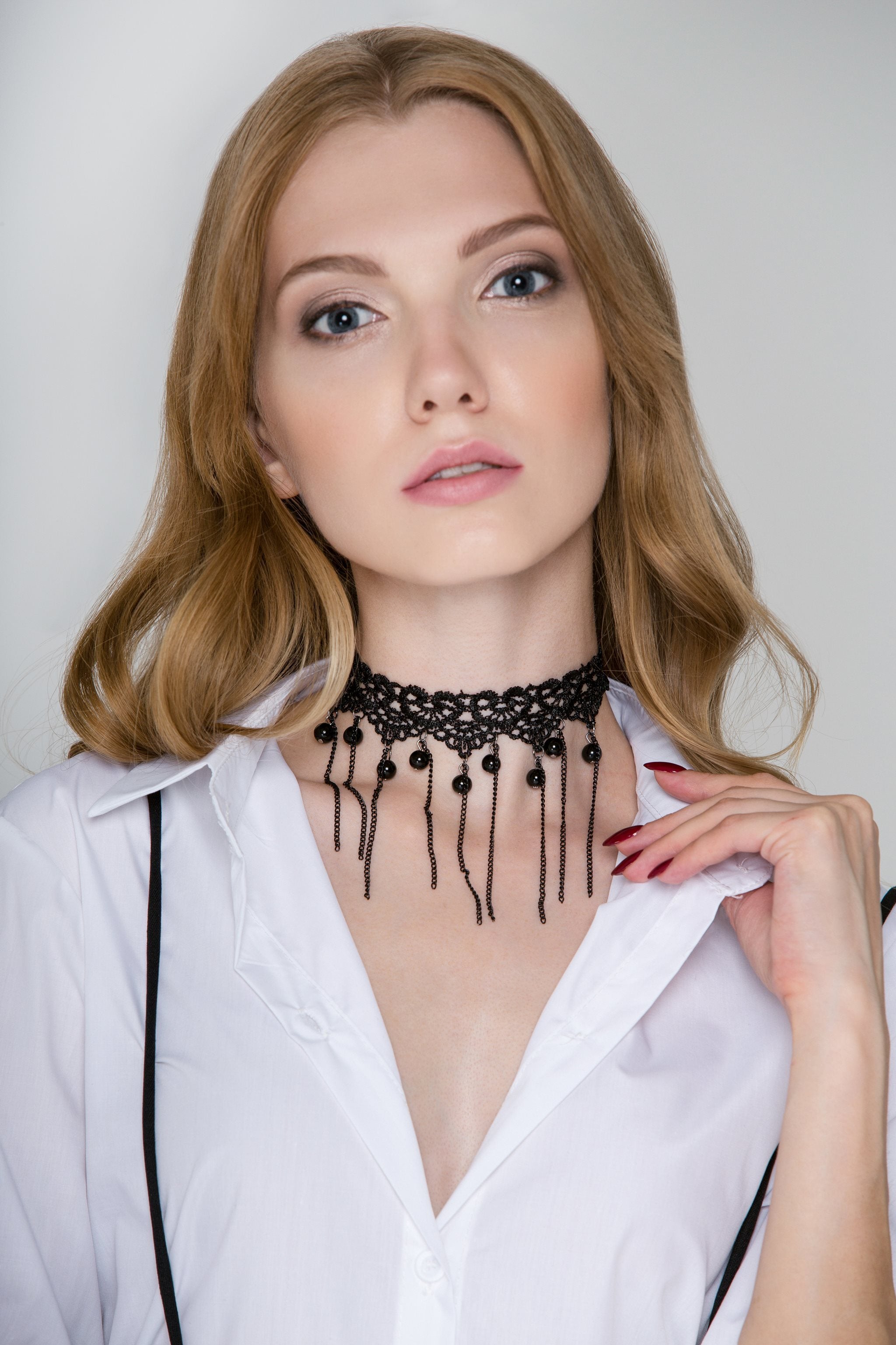 Black Lace Bead Tassel Choker Necklace - ownthelooks-Development