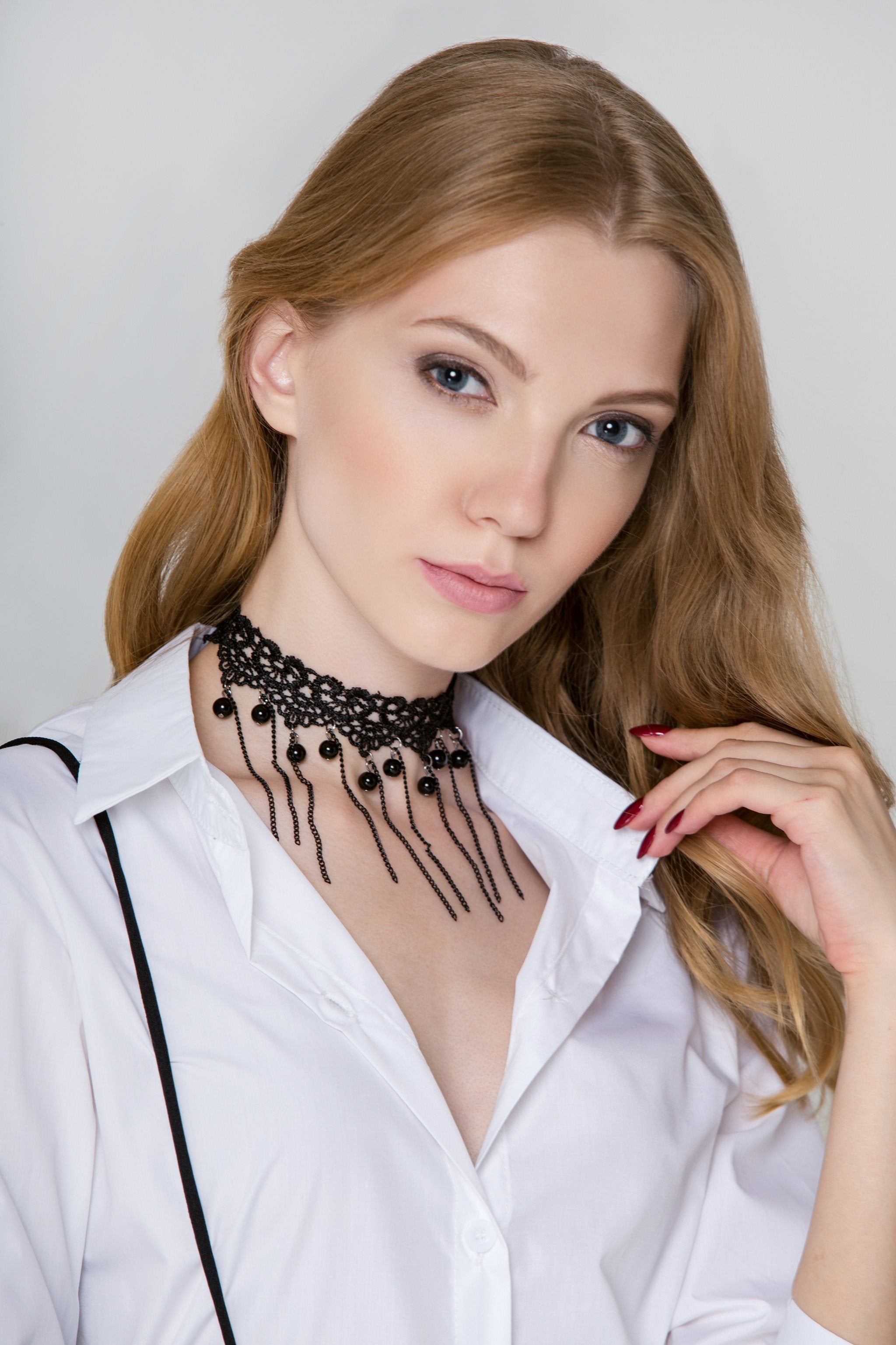 Black Lace Bead Tassel Choker Necklace - ownthelooks-Development