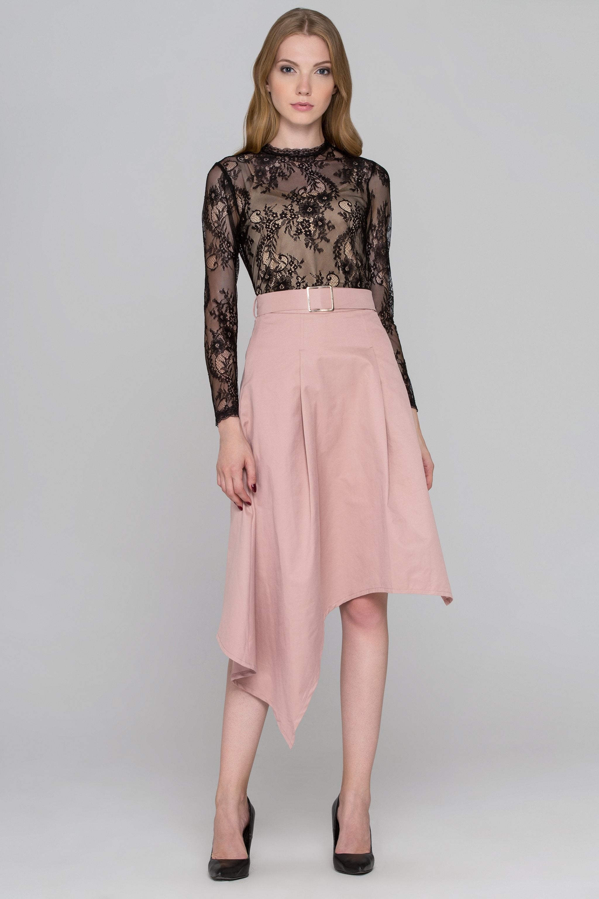 Black Lace Blush Asymmetric Skirt Dress Set - ownthelooks-Development
